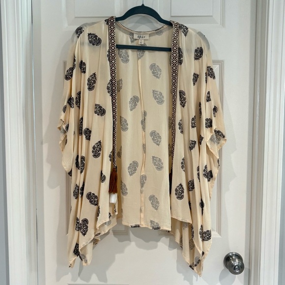 Style & Co. Open Front Cardigan Kimono 2X Tassel Beachy Vacay Travel Boho Cream - Picture 2 of 16